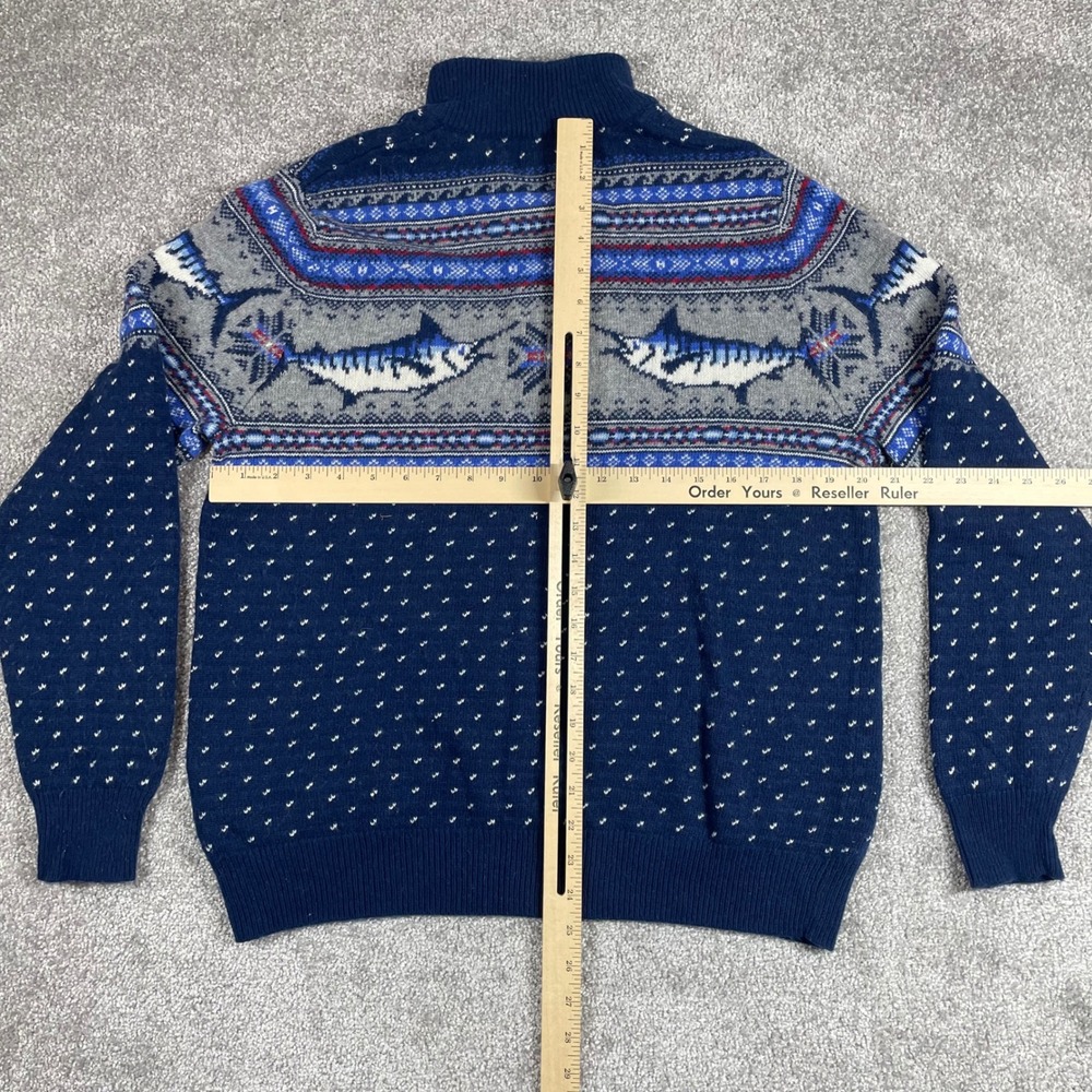Vineyard Vines Sweater Mens Medium Marlin Fair Isle Birds Eye Wool Alpaca Zip - Picture 8 of 13